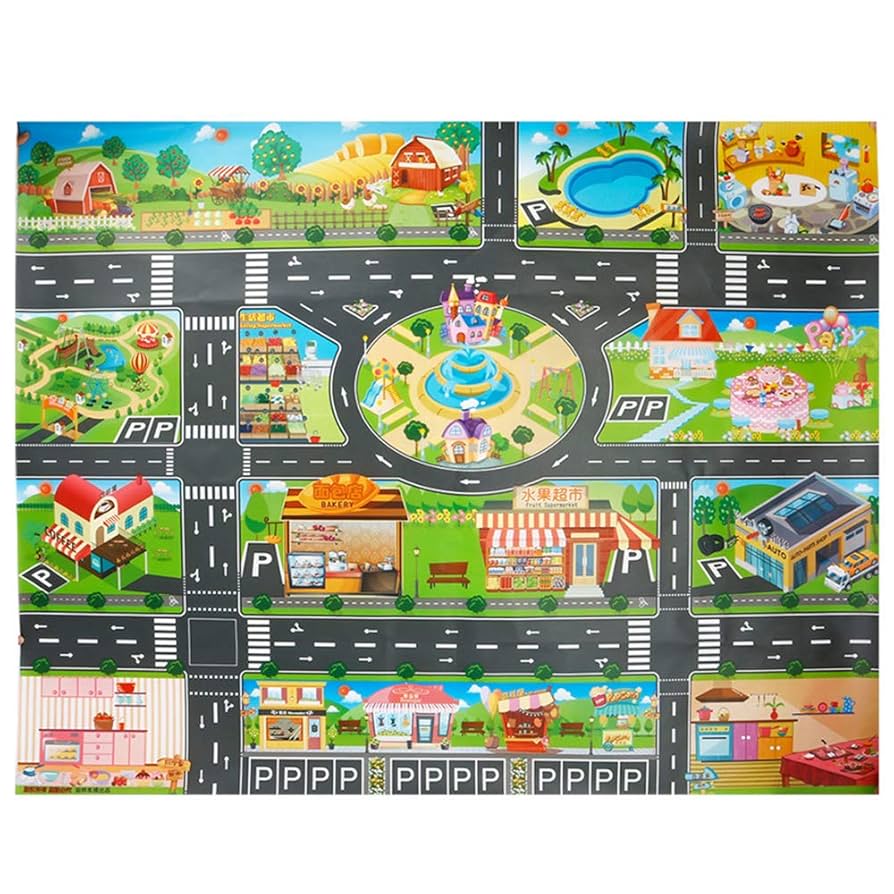 Amazon.co.jp: プレイマット 道路 線路 折り畳み式 キッズ 遊び